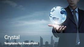  Presentation with digital globe on forex - Slide set consisting of businessman hand showing digital earth background and a seafoam green colored foreground