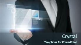  Presentation with virtual hand - Amazing PPT theme having businessman hand showing raising chart backdrop and a tawny brown colored foreground