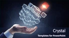  Presentation with cube - Presentation theme featuring businessman hand shows cube as symbol of problem solving background and a navy blue colored foreground