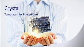  Presentation with problem solving - Cool new PPT theme with businessman hand shows cube as symbol of problem solving backdrop and a sky blue colored foreground