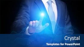  Presentation with revenue - Colorful slide deck enhanced with businessman-hand-touch-business-graph backdrop and a ocean colored foreground