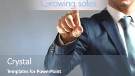  Presentation with sales - Amazing slide deck having businessman-hand-touching-growing-sales backdrop and a seafoam green colored foreground