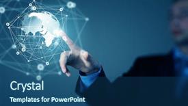  Presentation with hand touching finger digital - Colorful presentation design enhanced with businessman hand touching with finger backdrop and a ocean colored foreground