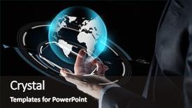  Presentation with transparent earth - PPT theme featuring businessman hand with transparent background and a dark gray colored foreground