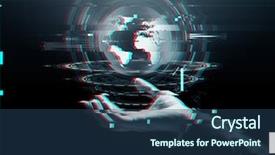  Presentation with virtual hand - Slide deck having businessman hand with virtual background and a ocean colored foreground