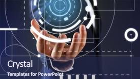  Presentation with virtual hand - PPT theme consisting of high tech global television - businessman hand working with virtual background and a navy blue colored foreground