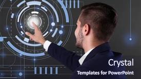  Presentation with virtual hand - Audience pleasing PPT theme consisting of high tech global television - businessman hand working with virtual backdrop and a wine colored foreground