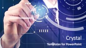  Presentation with virtual hand - Colorful slide deck enhanced with high tech global television - businessman hand working with virtual backdrop and a ocean colored foreground