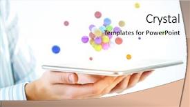  Presentation with spheres - Colorful presentation theme enhanced with businessman hands holding a tabalet backdrop and a white colored foreground