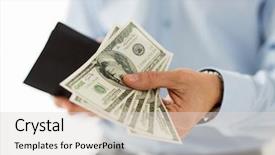  Presentation with cash - Audience pleasing slides consisting of businessman hands holding open wallet backdrop and a lemonade colored foreground