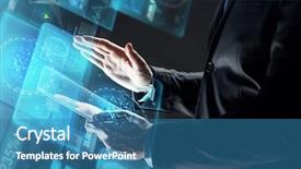  Presentation with transparent screen - Presentation design having businessman hands with transparent background and a teal colored foreground