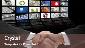  Presentation with handshake - Cool new PPT theme with businessman handshake over perspective screen backdrop and a tawny brown colored foreground