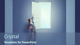 Presentation with open door - Colorful slide set enhanced with businessman hanging on the open door backdrop and a ocean colored foreground