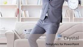  Presentation with meeting - Presentation design consisting of businessman-happy-meeting-his-deadlines background and a light gray colored foreground