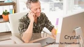  Presentation with phone - Slides having businessman having a phone call background and a coral colored foreground