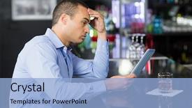  Presentation with whisky - Cool new presentation theme with businessman having a whisky and using laptop in a pub backdrop and a light blue colored foreground