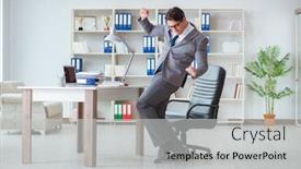  Presentation with fun work - Audience pleasing presentation theme consisting of businessman-having-fun-taking backdrop and a light gray colored foreground