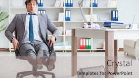  Presentation with fun work - Amazing PPT theme having businessman-having-fun-taking backdrop and a light gray colored foreground