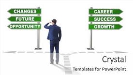  Presentation with crossroads - Colorful presentation theme enhanced with businessman having hard choice standing backdrop and a white colored foreground
