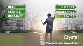  Presentation with crossroads - Presentation theme having businessman having hard choice standing background and a coral colored foreground