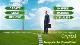  Presentation with choice - Presentation with businessman having hard choice standing background and a tawny brown colored foreground