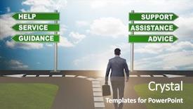  Presentation with choice - Slide set with businessman having hard choice standing background and a coral colored foreground