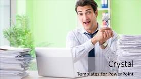  Presentation with workload - Colorful presentation design enhanced with monthly report management - businessman having problems with paperwork backdrop and a lemonade colored foreground