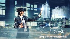  Presentation with experience - Beautiful theme featuring businessman-having-vr-experience-mixed backdrop and a teal colored foreground
