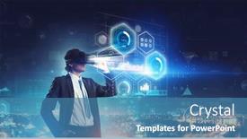  Presentation with experience - Slides enhanced with businessman-having-vr-experience-mixed background and a teal colored foreground