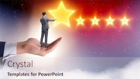  Presentation with stars - Beautiful PPT theme featuring businessman held on hand reaching out for stars backdrop and a lemonade colored foreground