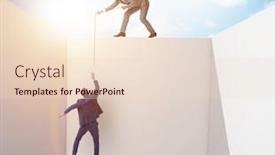  Presentation with helping - Theme having businessman-helping-colleague-to-escape background and a lemonade colored foreground