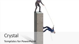  Presentation with helping - Slides featuring fund goals - businessman helping colleague with rope background and a  colored foreground