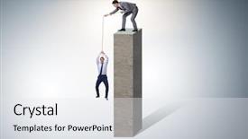  Presentation with rope - Slide deck with fund goals - businessman helping colleague with rope background and a  colored foreground