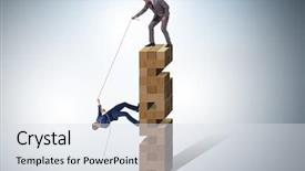  Presentation with helping - Cool new slide deck with fund goals - businessman helping colleague with rope backdrop and a sky blue colored foreground