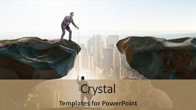  Presentation with helping - Cool new PPT theme with team climbing up mountain - businessman helping colleague with rope backdrop and a coral colored foreground