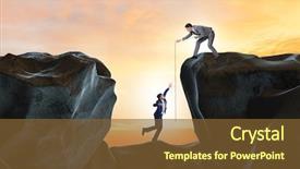  Presentation with helping - Presentation theme consisting of team climbing up mountain - businessman helping colleague with rope background and a tawny brown colored foreground