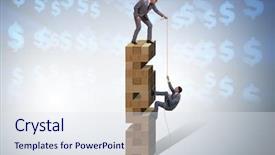  Presentation with helping - Cool new PPT theme with fund goals - businessman helping colleague with rope backdrop and a sky blue colored foreground