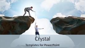  Presentation with farewell party for colleague - Cool new slide set with partnership support climb - businessman helping colleague with rope backdrop and a light blue colored foreground