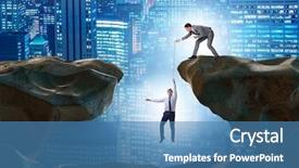  Presentation with helping - Slide set having rock climbing business - businessman helping colleague with rope background and a teal colored foreground