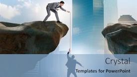  Presentation with helping - Presentation theme consisting of businessman-helping-colleague-with-rope background and a  colored foreground