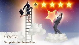  Presentation with promotion - Presentation consisting of businessman helping his woman colleague with promotion background and a sky blue colored foreground