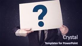  Presentation with swot analysis question mark word - PPT theme consisting of businessman hiding behind a question background and a wine colored foreground