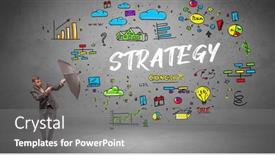  Presentation with umbrella - Slides featuring businessman-hiding-behind-umbrella-concept background and a gray colored foreground