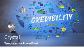  Presentation with umbrella - Presentation theme featuring businessman-hiding-behind-umbrella-concept background and a teal colored foreground