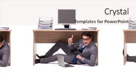  Presentation with motivation ball hill businessman - Audience pleasing PPT theme consisting of businessman hiding in the ofice backdrop and a  colored foreground