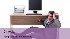  Presentation with businessman loses - PPT theme enhanced with businessman hiding in the ofice background and a  colored foreground