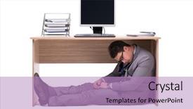  Presentation with businessman loses - Slide deck consisting of businessman hiding in the ofice background and a  colored foreground