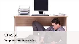  Presentation with businessman loses - Cool new PPT theme with businessman hiding in the ofice backdrop and a sky blue colored foreground