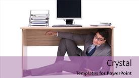  Presentation with businessman loses - Slides with businessman hiding in the ofice background and a coral colored foreground