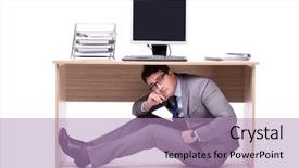  Presentation with businessman loses - Colorful presentation design enhanced with businessman hiding in the ofice backdrop and a coral colored foreground